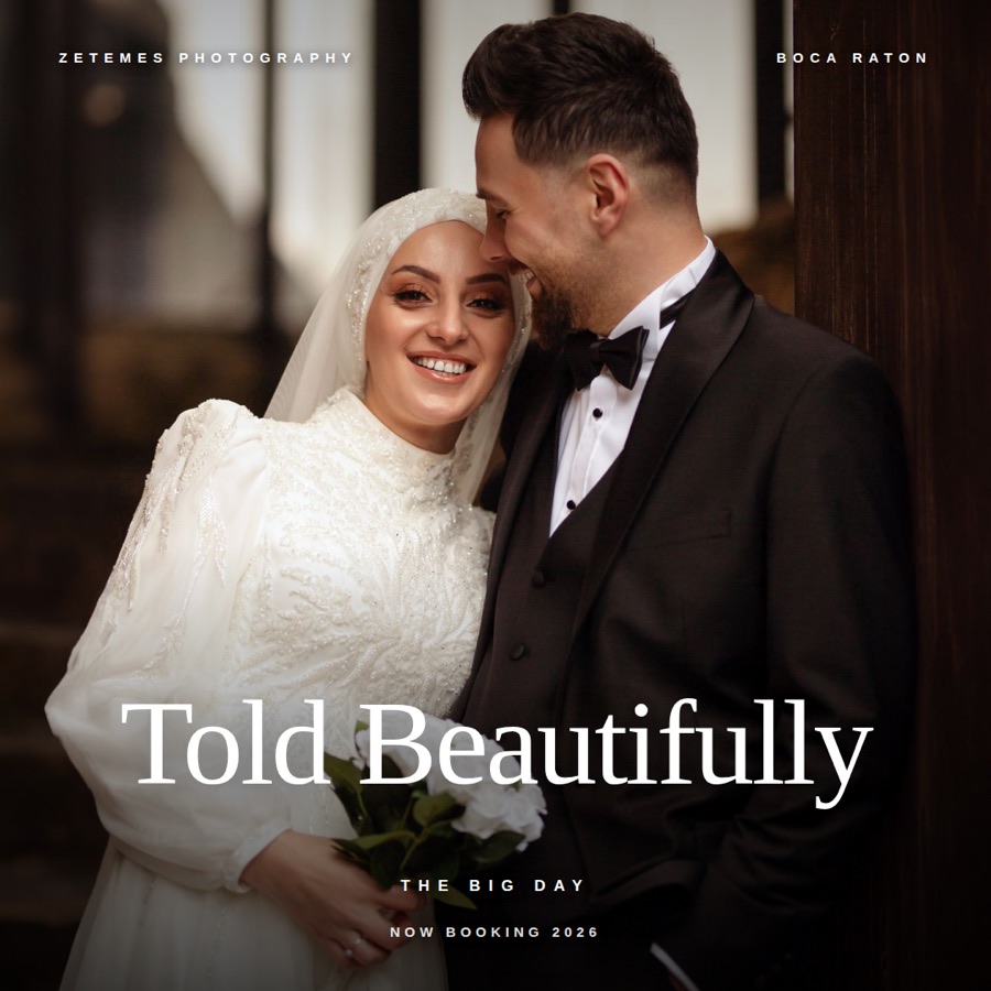 Editorial layout — full-bleed photo with serif headline