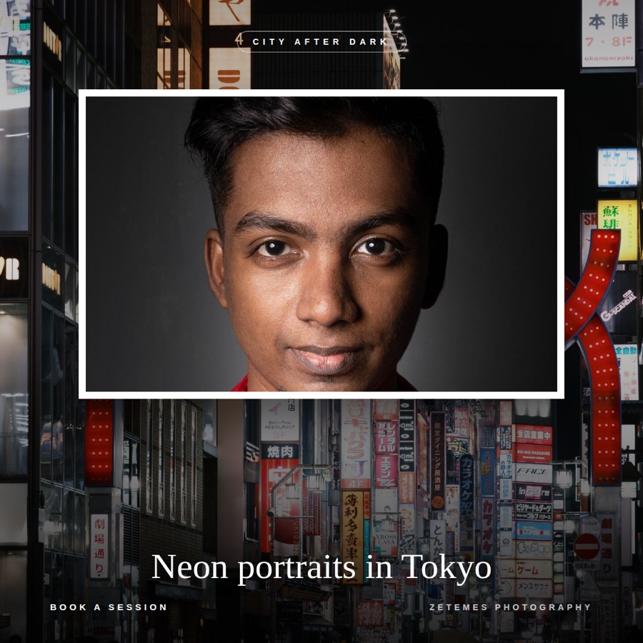 Client photo framed against Tokyo neon